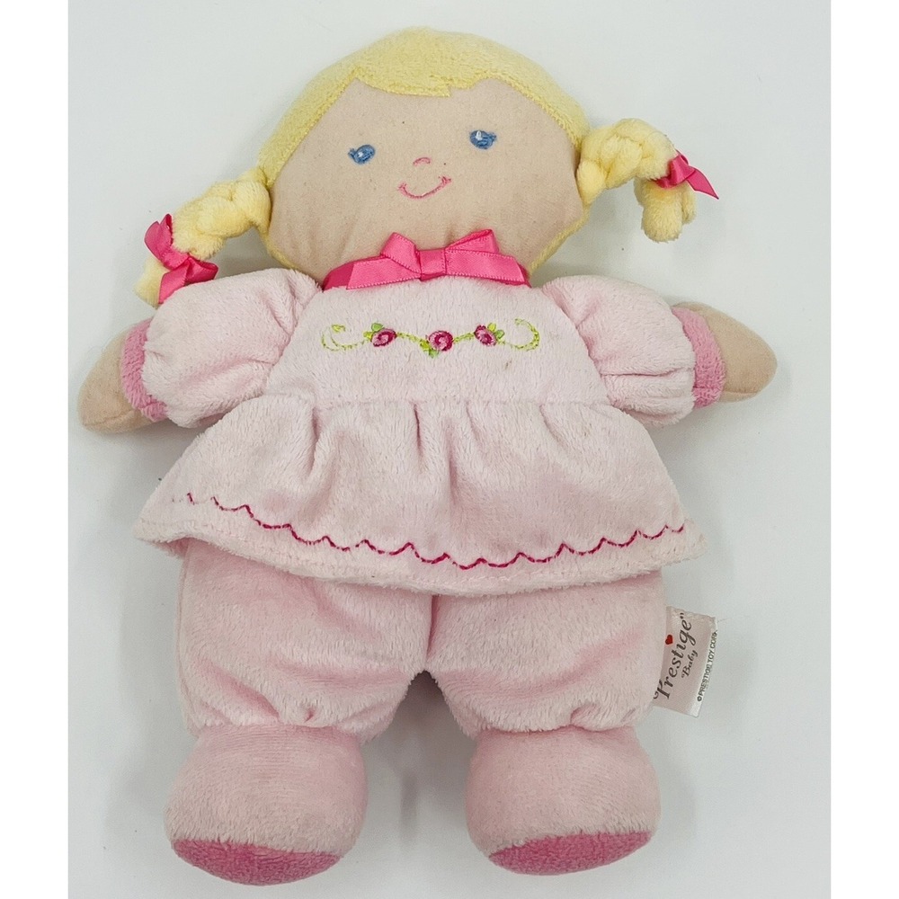 Prestige Baby Doll Pink Flowers Blonde Blue Eyes Soft Plush Toy Lovey